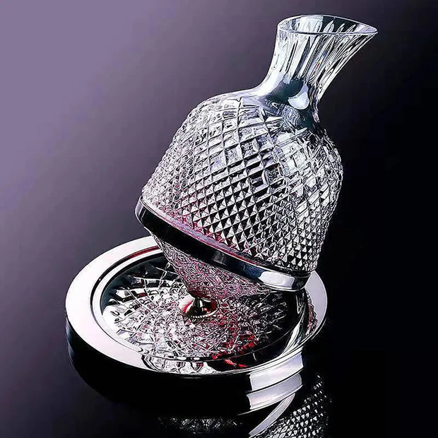 Luxury Crystal Rotating Decanter – Elegant Whiskey & Wine Carafe