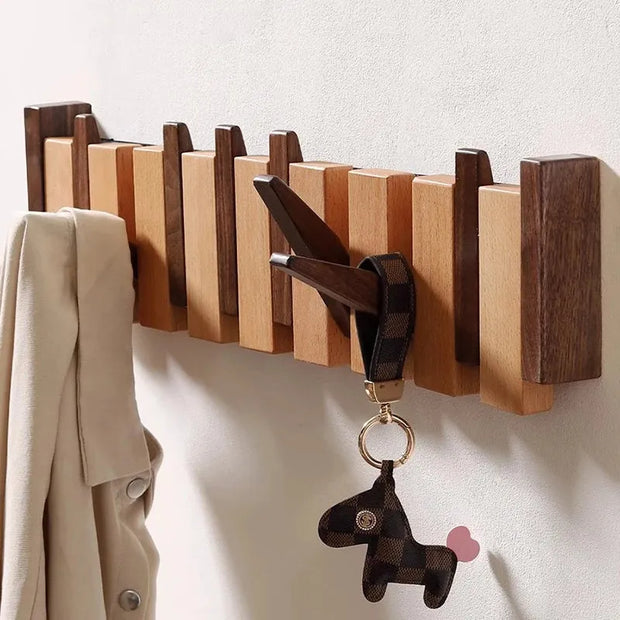 Modern Wooden Wall Rack – Stylish Foldable Hooks for Entryway Storage