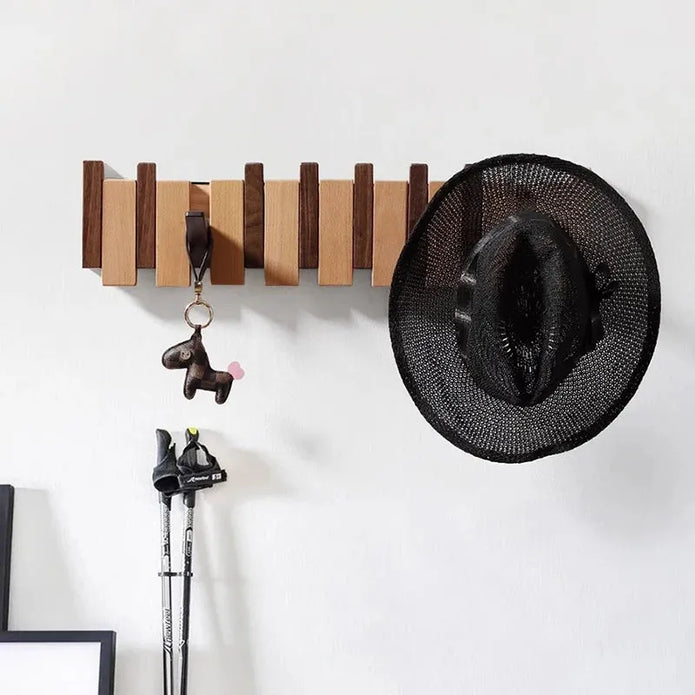 Modern Wooden Wall Rack – Stylish Foldable Hooks for Entryway Storage
