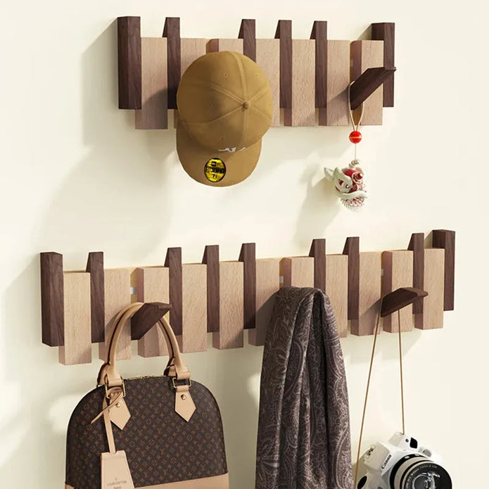 Modern Wooden Wall Rack – Stylish Foldable Hooks for Entryway Storage