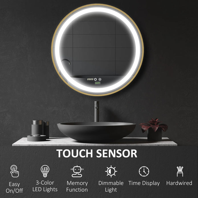 Round LED Bathroom Mirror – Time Display and Memory Function for Modern Spaces